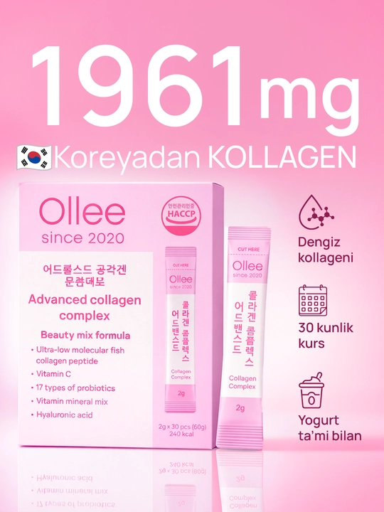 Teri soch va bo‘g‘imlar uchun kollagen kompleksi OLLEE Advanced Collagen 30 stik