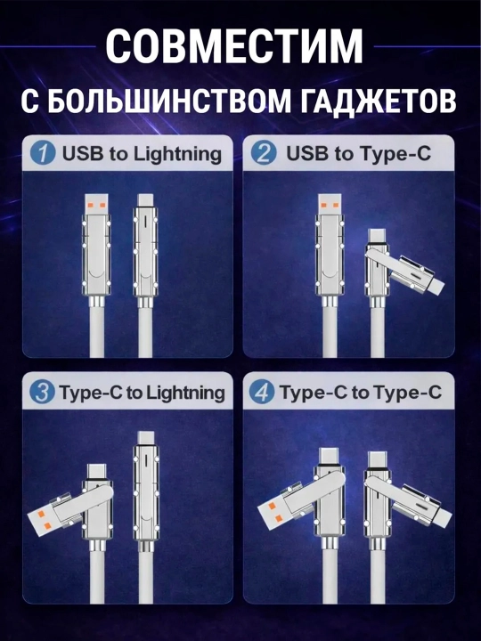 USB-кабель-трансформер, 4 в 1, Turbo, Type-C/Lightning - USB-A/Type C