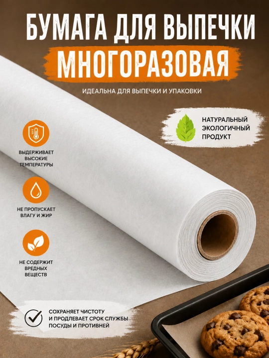 Бумага для выпечки,многоразовая, антипригарный пергамент, универсальная бумага - 