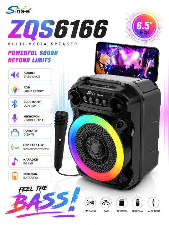 Караоке-колонка Bluetooth ZQS 6166, 14100 + микрофон - 