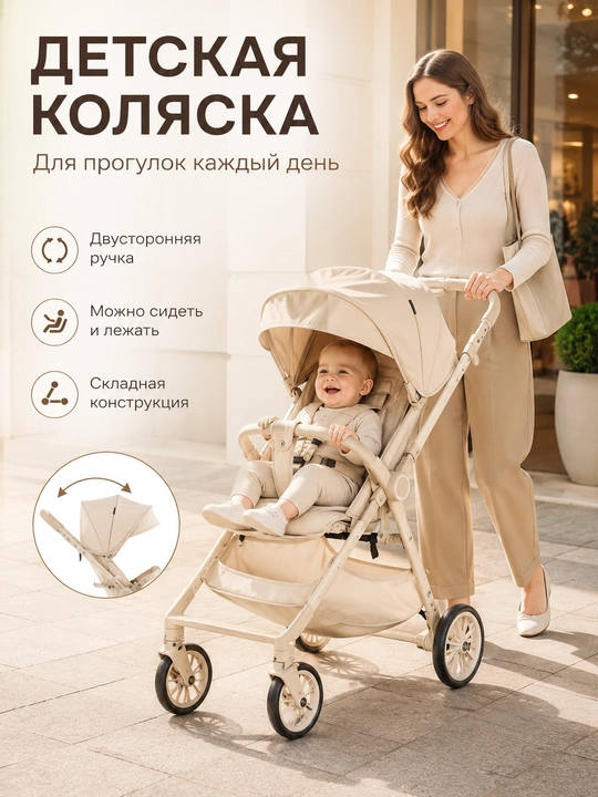 Детская прогулочная коляска с перекидной ручкой, складная, сидя лежа, капюшон и корзина