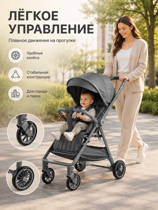 Детская прогулочная коляска с перекидной ручкой, складная, сидя лежа, капюшон и корзина
