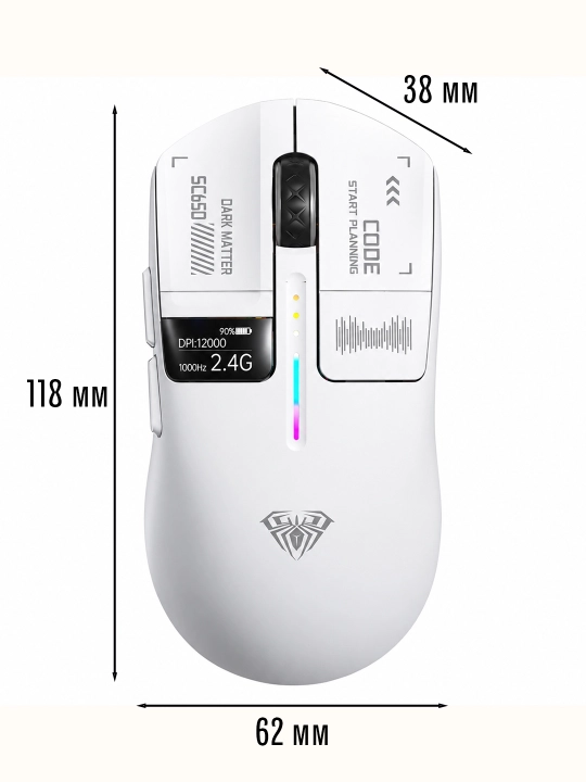 AULA SC650 simsiz gaming sichqoncha 12000 DPI Bluetooth / 2.4G / Type-C displeyli
