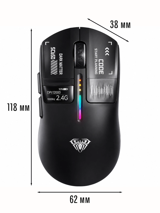 AULA SC650 simsiz gaming sichqoncha 12000 DPI Bluetooth / 2.4G / Type-C displeyli