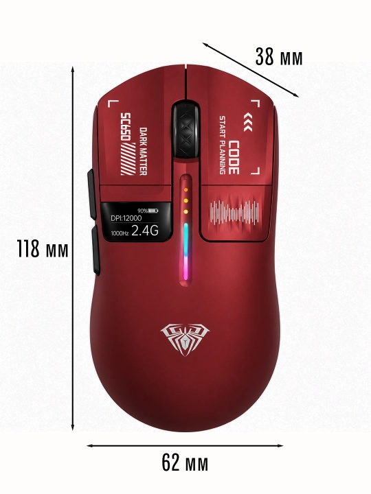 AULA SC650 simsiz gaming sichqoncha 12000 DPI Bluetooth / 2.4G / Type-C displeyli