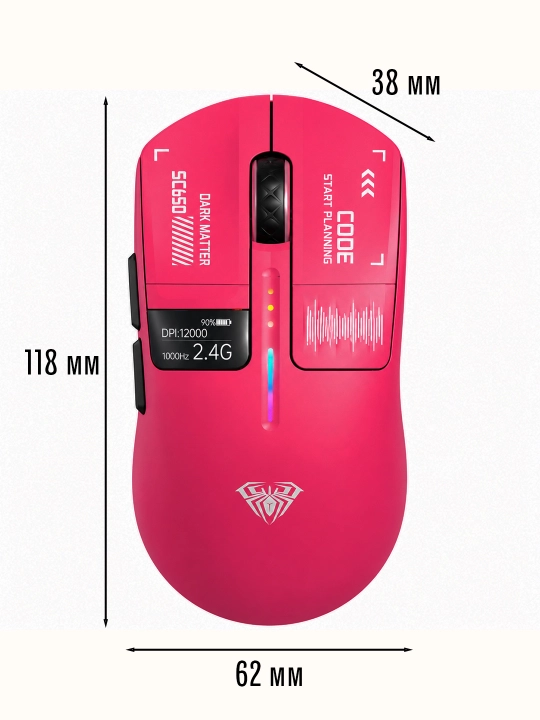 AULA SC650 simsiz gaming sichqoncha 12000 DPI Bluetooth / 2.4G / Type-C displeyli
