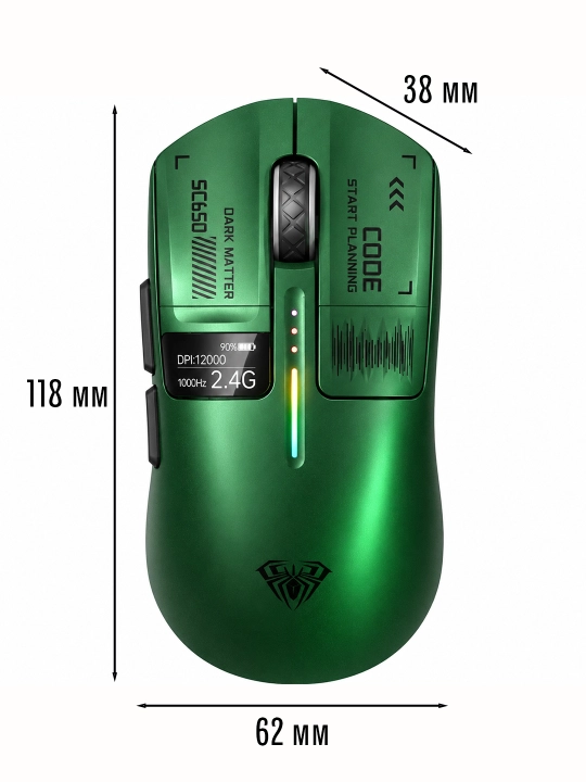 AULA SC650 simsiz gaming sichqoncha 12000 DPI Bluetooth / 2.4G / Type-C displeyli