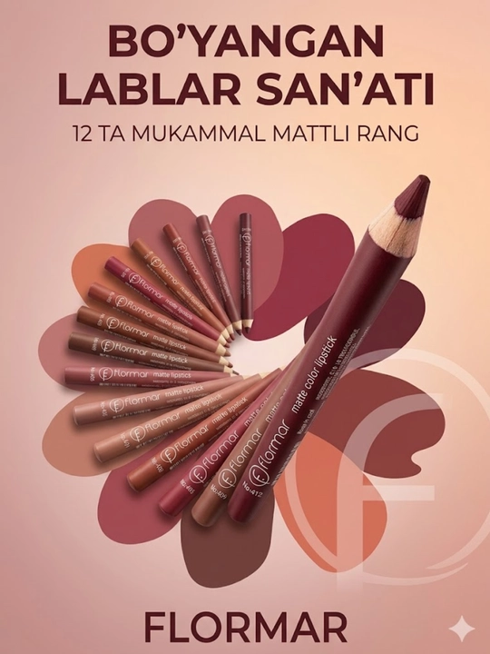 Lab uchun bo'yoq qalam, FLORMAR, suvga chidamli, o'tkirlagich bilan, matli, 12 xil rangda - 