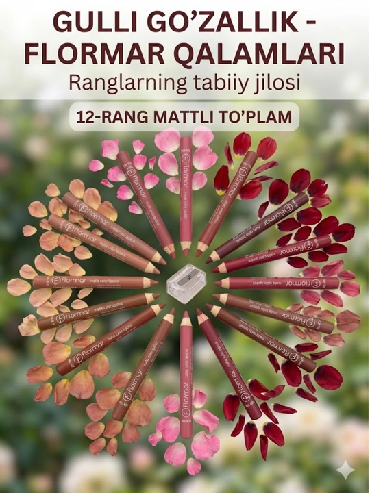Lab uchun bo'yoq qalam, FLORMAR, suvga chidamli, o'tkirlagich bilan, matli, 12 xil rangda