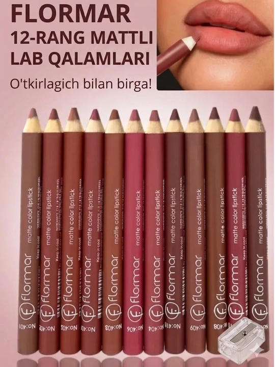 Lab uchun bo'yoq qalam, FLORMAR, suvga chidamli, o'tkirlagich bilan, matli, 12 xil rangda