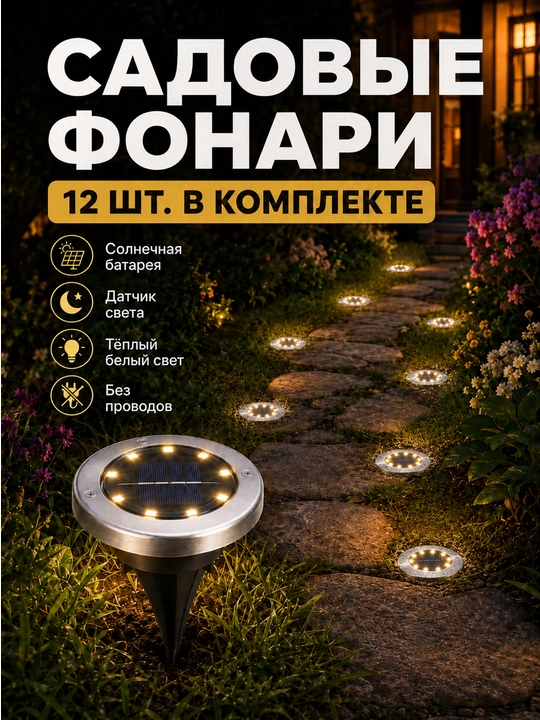 Садовые солнечные фонари LED, уличные светильники для дорожки, газона и двора, набор - 