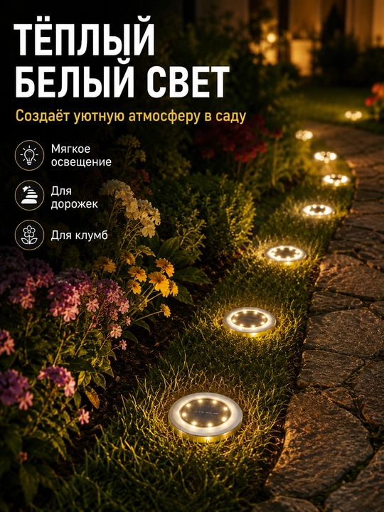 Quyoshli bog‘ chiroqlari LED, yerga qo‘yiladigan, simsiz yo‘lak va hovli uchun to‘plam