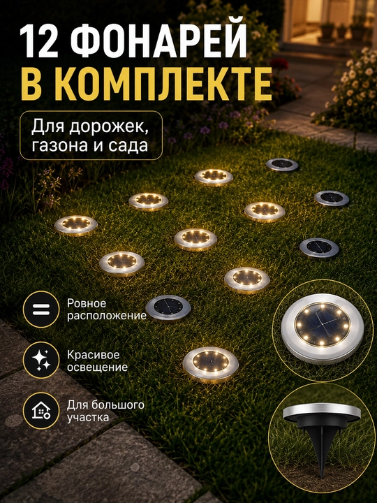 Quyoshli bog‘ chiroqlari LED, yerga qo‘yiladigan, simsiz yo‘lak va hovli uchun to‘plam