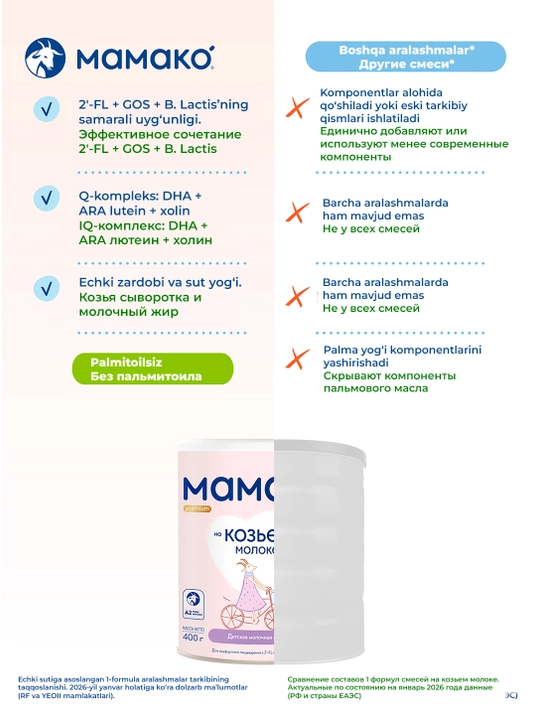 MAMAKO Premium 2 echki sutli bolalar aralashmasi 400/800 g 6–12 oy
