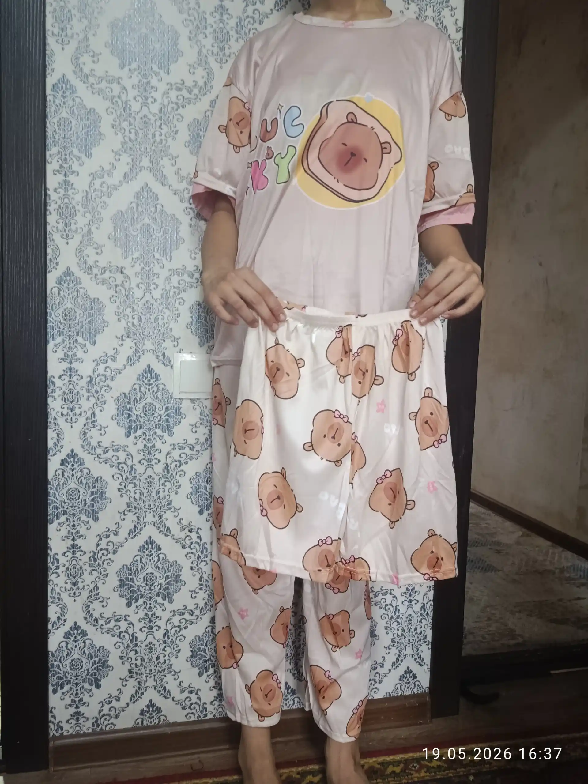 Ayollar pijama to'plami, ayiqcha bosmali uy kiyimi, yozgi, qulay