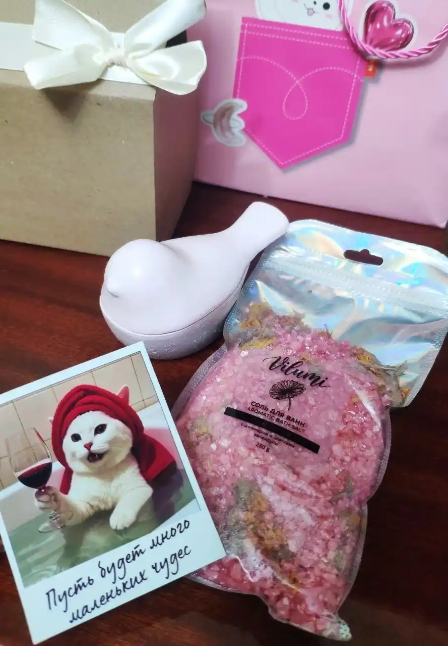 Соль для ванны с календулой и шиммером, ароматическая соевая свеча Птичка, SPA-подарок