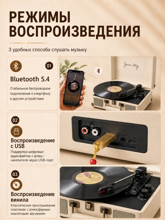 Bluetooth 5.4, USB, AUX, karnaylar va 3 tezlik bilan jihozlangan vinil pleyer chamadon