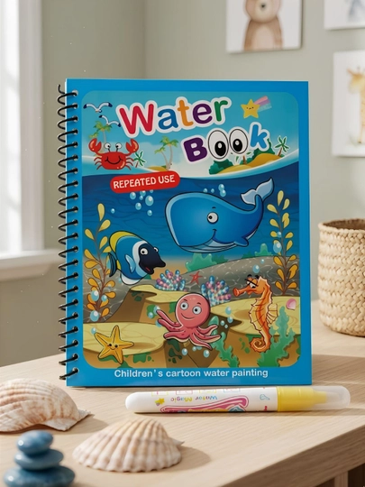 Книжка водная, многоразовая раскраска с маркером — CHACHA-KITOBCH-ГОЛУБ