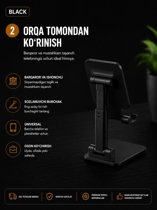 Telefon va planshet uchun sozlanadigan, buklanadigan taglik-ushlagich