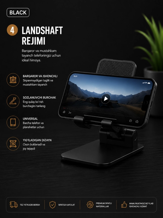 Telefon va planshet uchun sozlanadigan, buklanadigan taglik-ushlagich