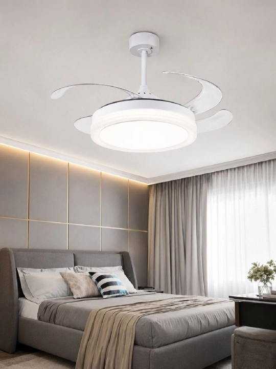 LED ship ventilyatorli lyustra, pult bilan, yotoqxona uchun zamonaviy - 