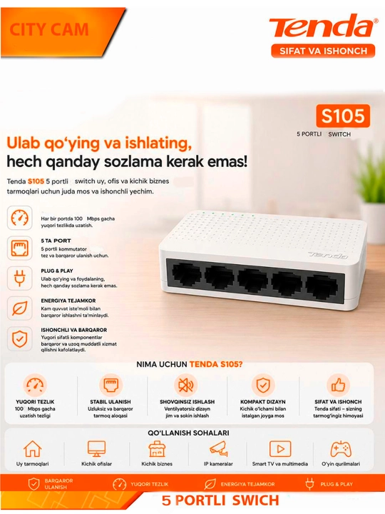 Fast Ethernet 10/100 Mbit/s portli switch kommutator - 