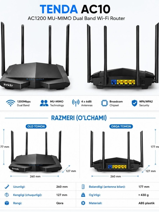 Wi-Fi роутер Tenda AC6 AC1200 двухдиапазонный, беспроводной маршрутизатор для дома и офиса