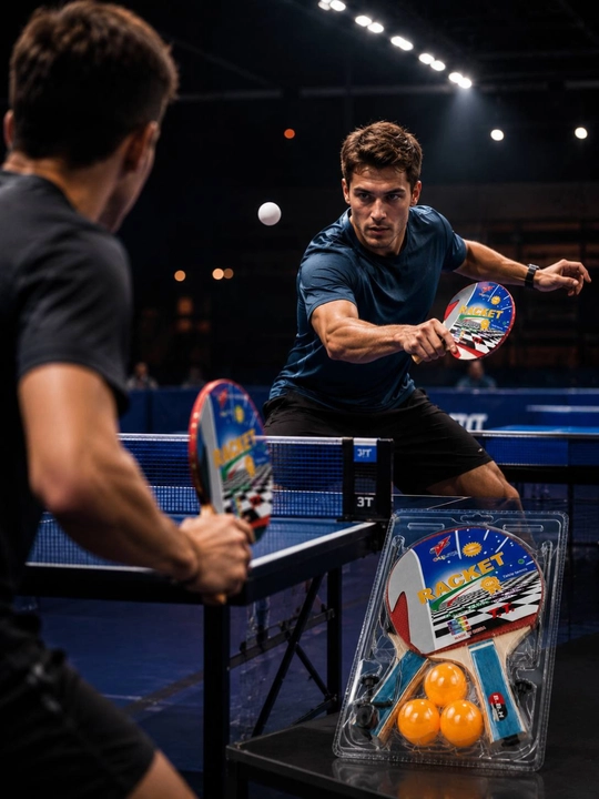 2 ta raketka, 3 ta sharik va setka bilan to‘liq stol tennis to‘plami