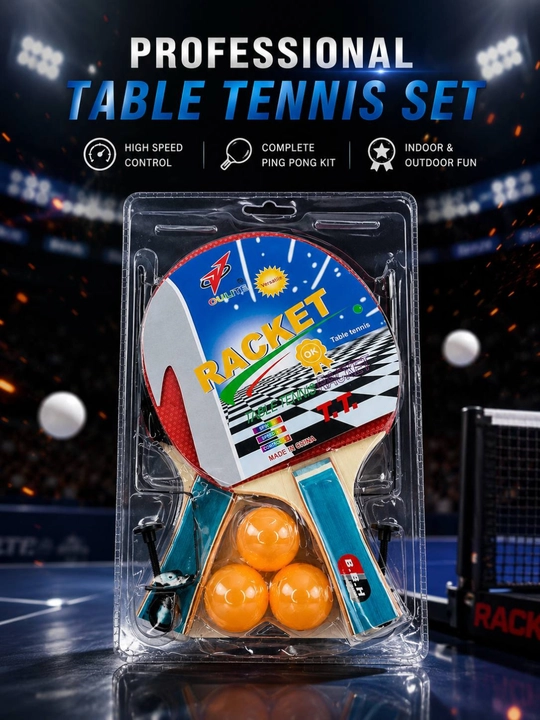 2 ta raketka, 3 ta sharik va setka bilan to‘liq stol tennis to‘plami - 