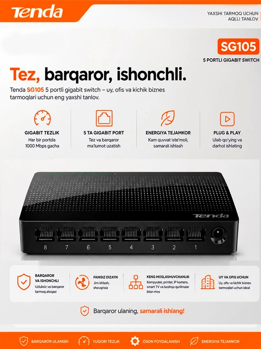 Gigabit switch kommutator, boshqarilmaydigan uy Ethernet kommutatori, tarmoq ajratgich - 