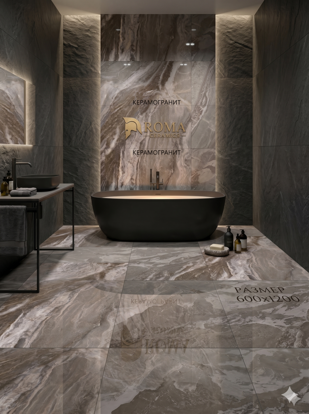 Керамогранит ROMA Ceramics J12S6023 120x60 глянец, премиум, ударопрочный, антицарапина