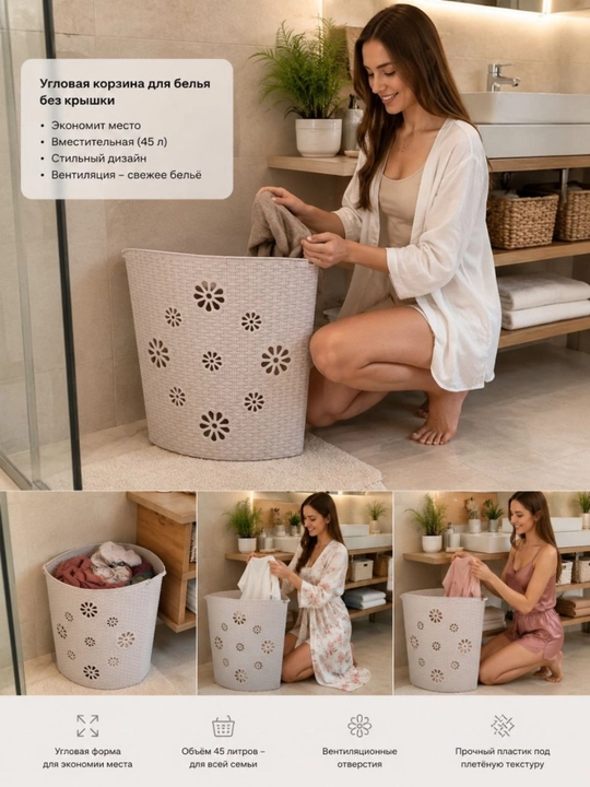Burchakdagi "Pletyonka" qopqoqsiz kir savati, 45 l, 500x385x460 - 