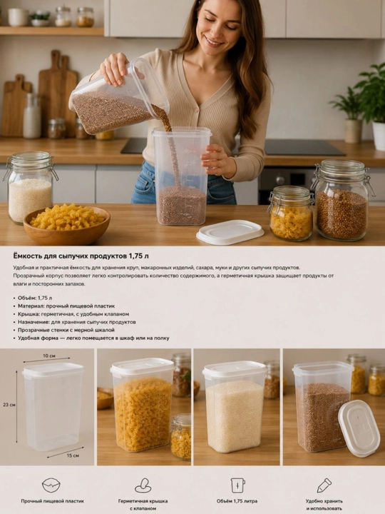 Sochiluvchan mahsulotlar uchun o‘lchov idishi 1,75 l - 