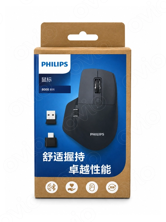 Simsiz jim ishlaydigan Philips SPK7858 sichqoncha, Bluetooth5.0/2.4G USB-A/USB-C, 4000 DPI