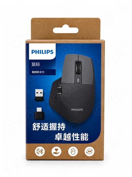 Simsiz jim ishlaydigan Philips SPK7858 sichqoncha, Bluetooth5.0/2.4G USB-A/USB-C, 4000 DPI