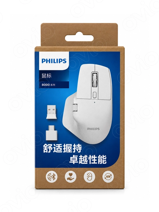 Simsiz jim ishlaydigan Philips SPK7858 sichqoncha, Bluetooth5.0/2.4G USB-A/USB-C, 4000 DPI