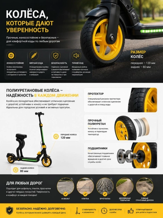 LED Yoritgichli bolalar elektr samokati 2in1