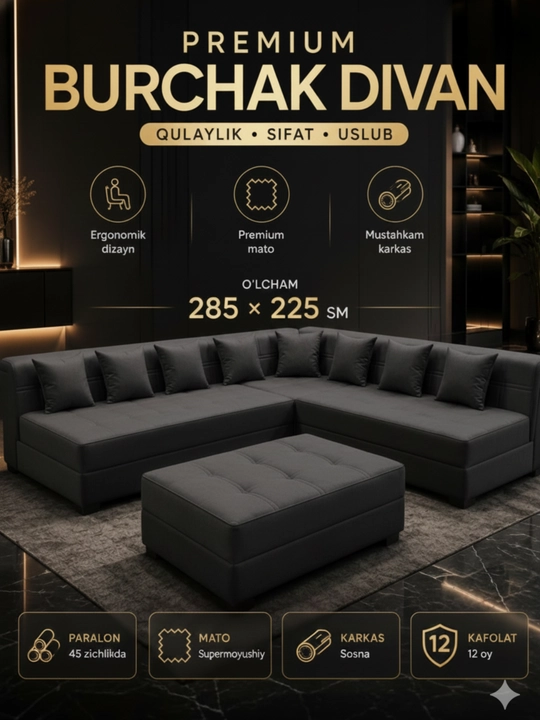 Burchakli mebel, divan, yumshoq mebel, burchakli yumshoq mebel, mehmonhona uchun mebel - 