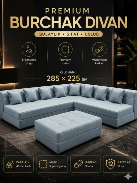 Burchakli mebel, divan, yumshoq mebel, burchakli yumshoq mebel, mehmonhona uchun mebel - 