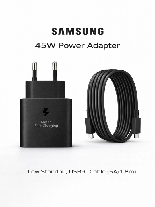 Samsung 25W/45W Quvvatlagich (ORG), Adapter USB-C (Type-C) kabel bilan, tezkor zaryadlash - 