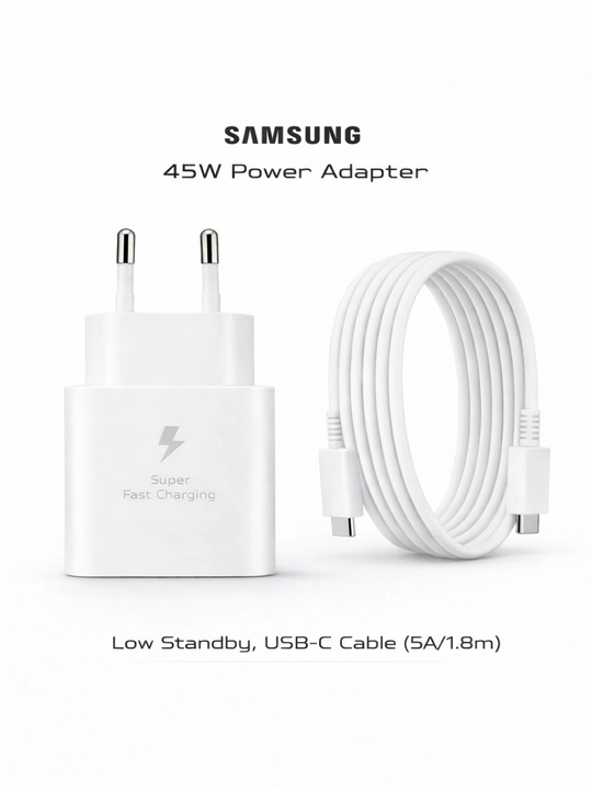 Samsung 25W/45W Quvvatlagich (ORG), Adapter USB-C (Type-C) kabel bilan, tezkor zaryadlash - 
