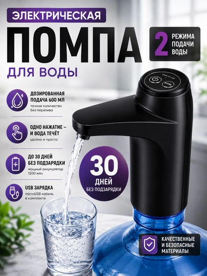 Электрическая помпа для воды, насос для воды, диспенсер для бутылок 5, 10, 20 лт — IMPUYUT-POMPA-ЧЕРН