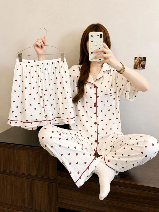 3 ta 1 da ayollar yozgi pijamasi, Pinterest uslubidagi to‘plam, zamonaviy va qulay