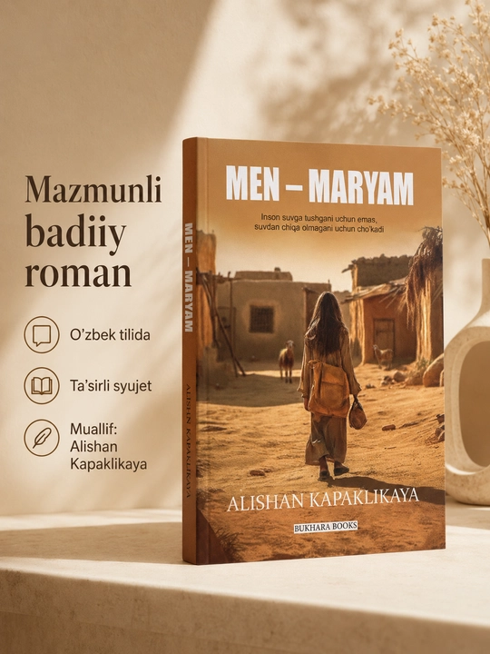 Men — Maryam, Alishan Kapaklikaya, художественный роман на узбекском языке - 