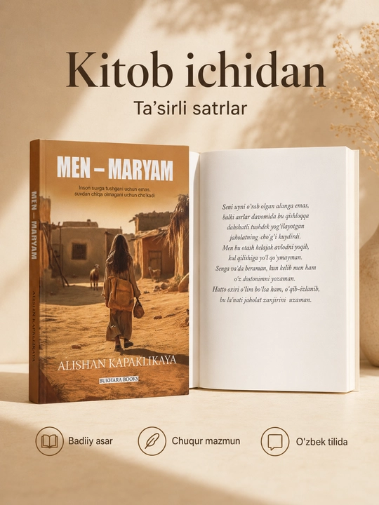 Men — Maryam, Alishan Kapaklikaya, художественный роман на узбекском языке