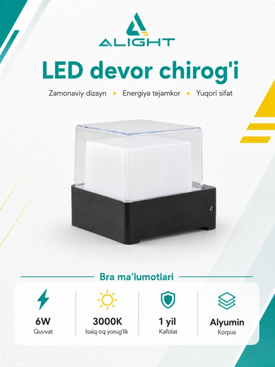 ALIGHT LED devor chirog‘i, 3000K, alyumin bra
