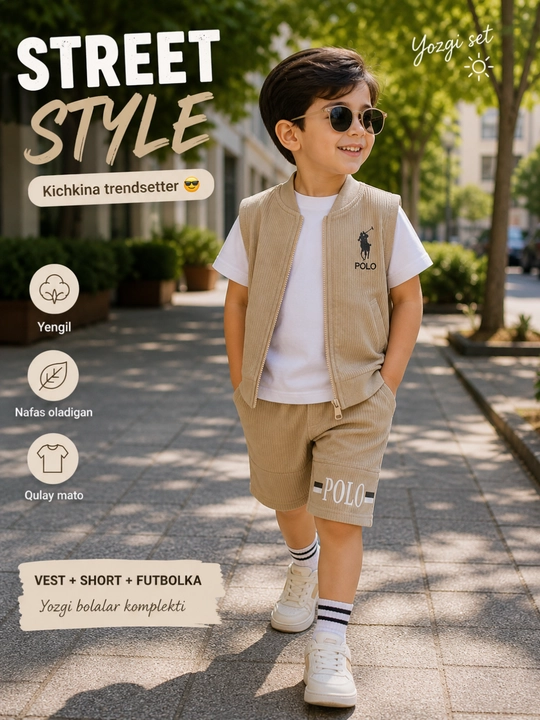 Летний детский комплект street style , жилет + шорты + футболка