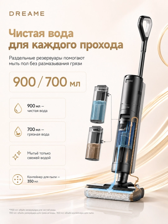 Беспроводной моющий вертикальный пылесос Dreame G10 Combo, 300 Вт, 2500 mAh, 0.9 л