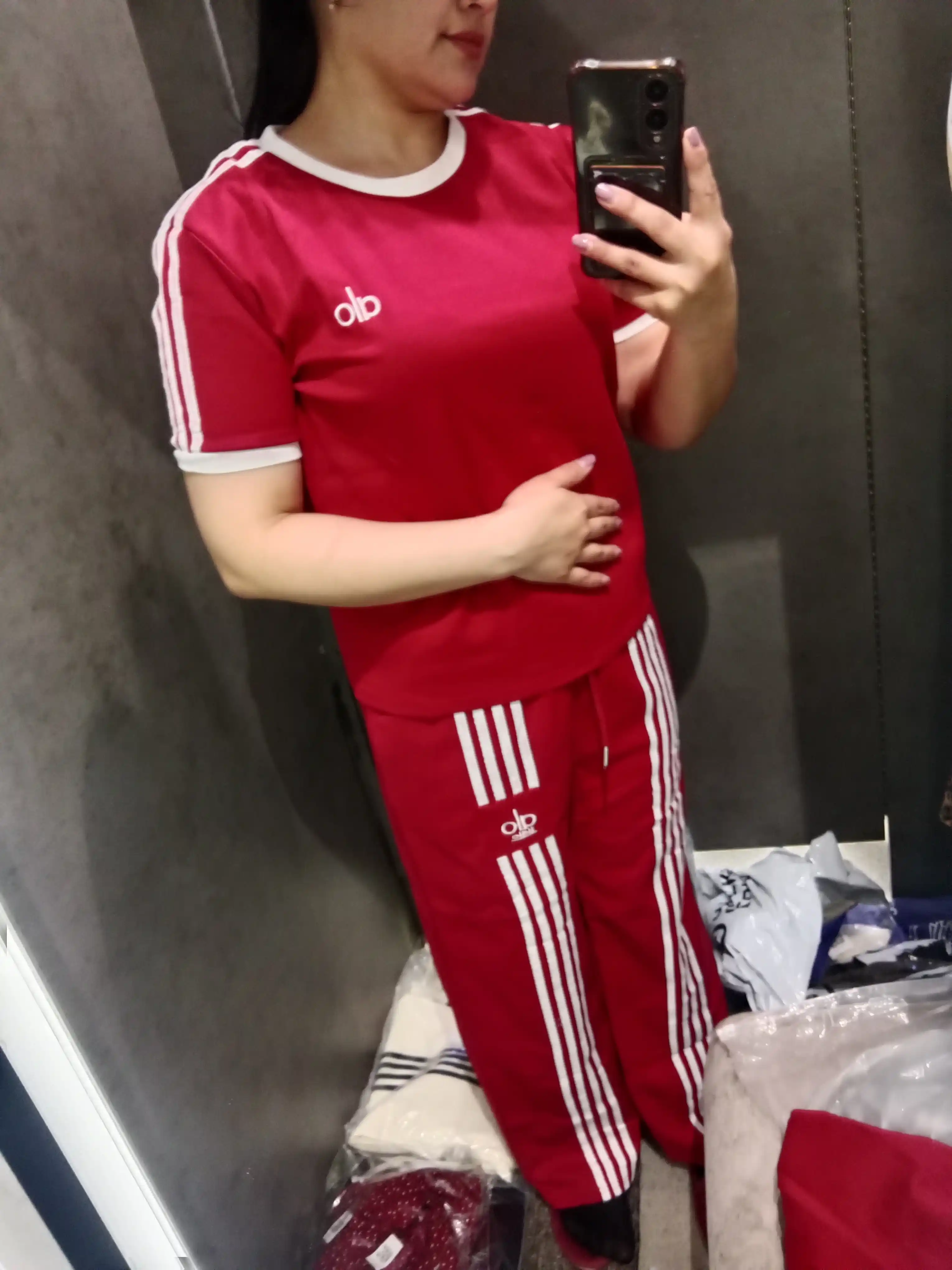Ayollar uchlik sport kostyumi, 3 dona, shim, futbolka, kurtka, paxta tolali, yozgi-kuzgi, 46-52 o‘lcham