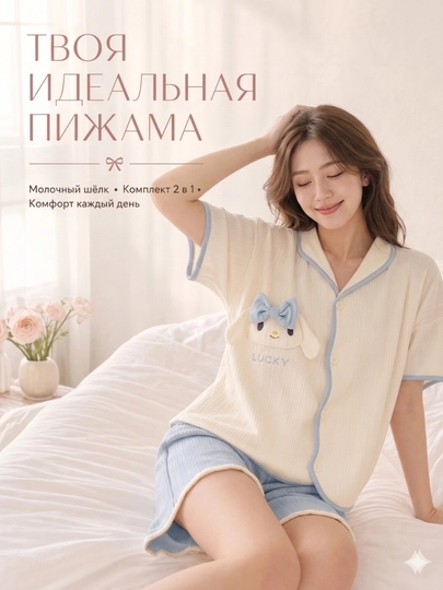 Женская пижама, комплект 2 в 1, рубашка, шорты, 2 цвета, M-XL - 